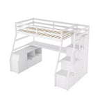 Lit mezzanine Whisen 94.7L x 56.8W design unique, taille double, avec 7 tiroirs, 2 étagères et un bureau, couchage confortable