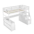 Lit mezzanine Whisen 94.7L x 56.8W design unique, taille double, avec 7 tiroirs, 2 étagères et un bureau, couchage confortable