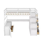 Lit mezzanine Whisen 94.7L x 56.8W design unique, taille double, avec 7 tiroirs, 2 étagères et un bureau, couchage confortable
