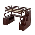 Lit mezzanine Whisen 94.7L x 56.8W design unique, taille double, avec 7 tiroirs, 2 étagères et un bureau, couchage confortable