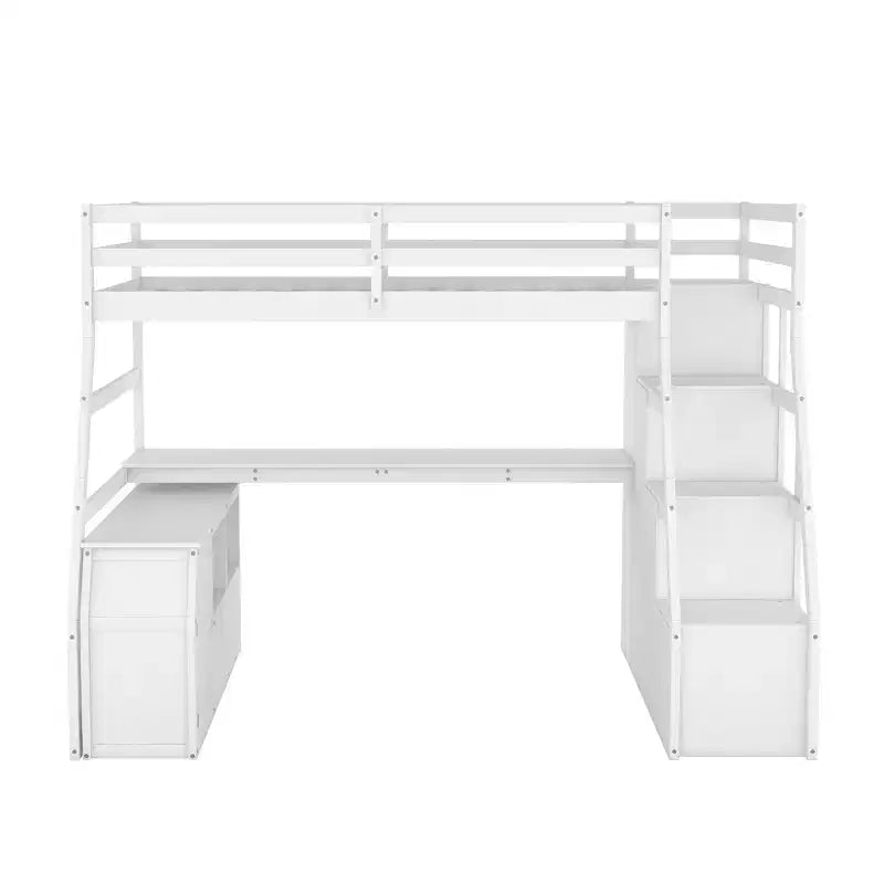 Lit mezzanine Whisen 94.7L x 56.8W design unique, taille double, avec 7 tiroirs, 2 étagères et un bureau, couchage confortable