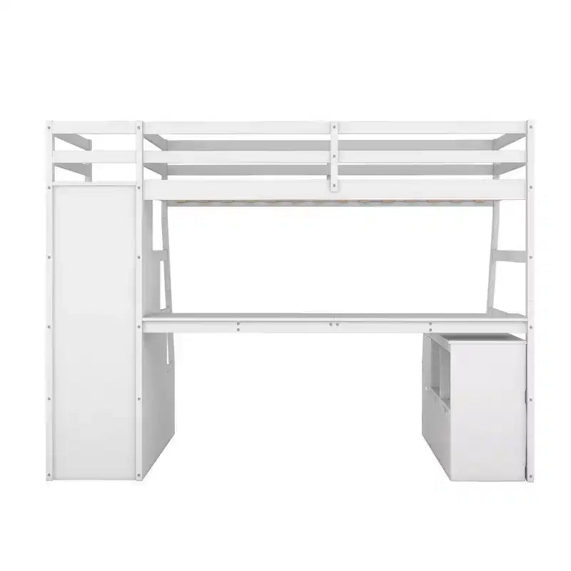 Lit mezzanine Whisen 94.7L x 56.8W design unique, taille double, avec 7 tiroirs, 2 étagères et un bureau, couchage confortable