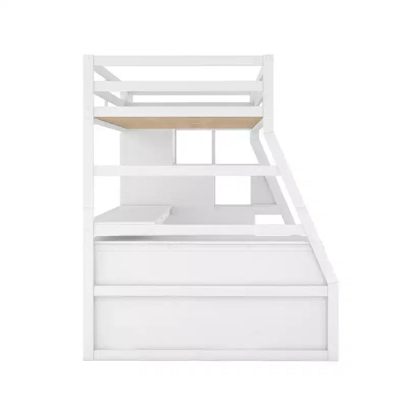 Lit mezzanine Whisen 94.7L x 56.8W design unique, taille double, avec 7 tiroirs, 2 étagères et un bureau, couchage confortable