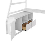 Lit mezzanine Whisen 94.7L x 56.8W design unique, taille double, avec 7 tiroirs, 2 étagères et un bureau, couchage confortable