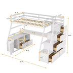 Lit mezzanine Whisen 94.7L x 56.8W design unique, taille double, avec 7 tiroirs, 2 étagères et un bureau, couchage confortable