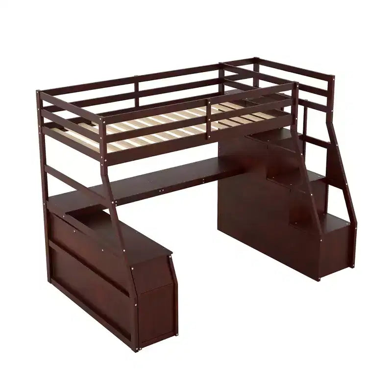 Lit mezzanine Whisen 94.7L x 56.8W design unique, taille double, avec 7 tiroirs, 2 étagères et un bureau, couchage confortable