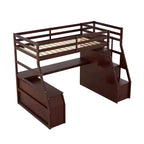 Lit mezzanine Whisen 94.7L x 56.8W design unique, taille double, avec 7 tiroirs, 2 étagères et un bureau, couchage confortable