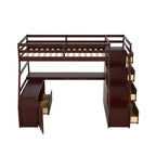 Lit mezzanine Whisen 94.7L x 56.8W design unique, taille double, avec 7 tiroirs, 2 étagères et un bureau, couchage confortable