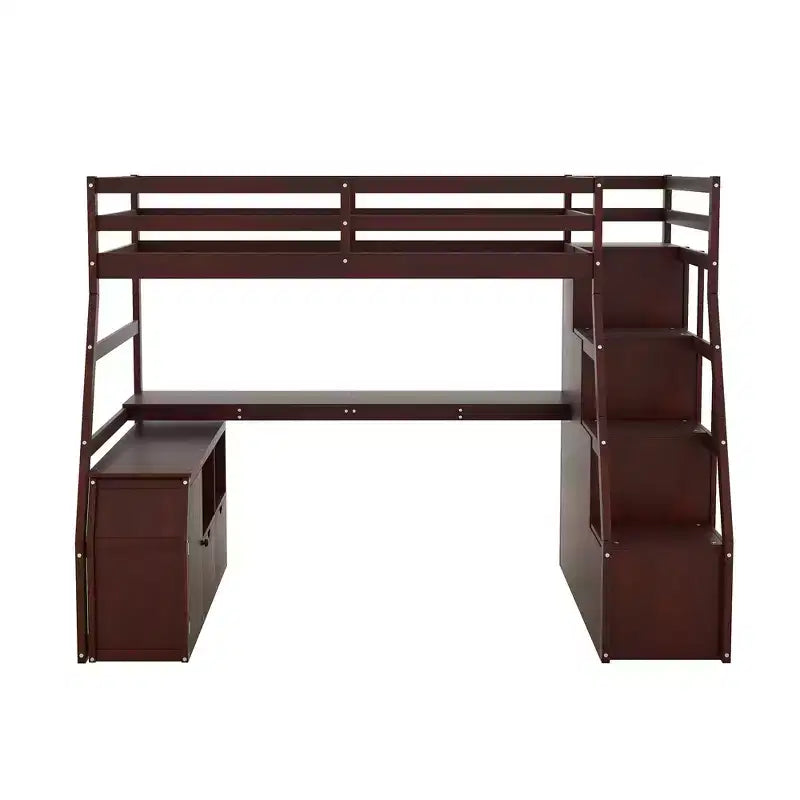 Lit mezzanine Whisen 94.7L x 56.8W design unique, taille double, avec 7 tiroirs, 2 étagères et un bureau, couchage confortable