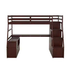 Lit mezzanine Whisen 94.7L x 56.8W design unique, taille double, avec 7 tiroirs, 2 étagères et un bureau, couchage confortable