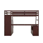 Lit mezzanine Whisen 94.7L x 56.8W design unique, taille double, avec 7 tiroirs, 2 étagères et un bureau, couchage confortable