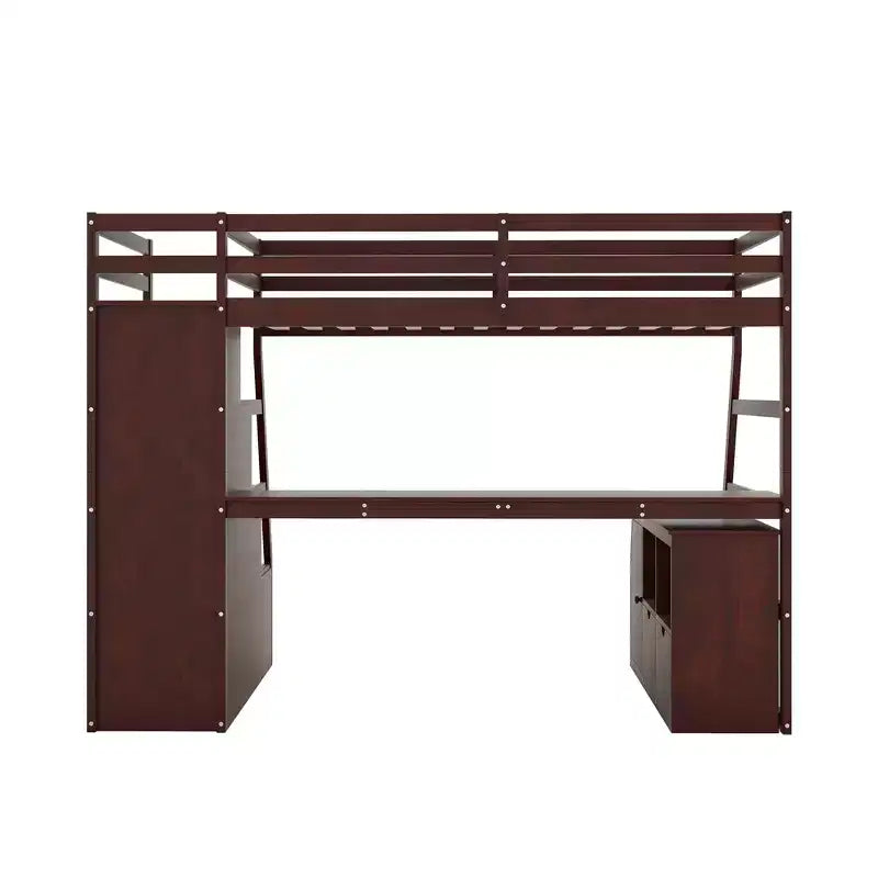 Lit mezzanine Whisen 94.7L x 56.8W design unique, taille double, avec 7 tiroirs, 2 étagères et un bureau, couchage confortable