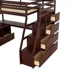 Lit mezzanine Whisen 94.7L x 56.8W design unique, taille double, avec 7 tiroirs, 2 étagères et un bureau, couchage confortable