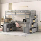 Lit mezzanine Whisen 94.7L x 56.8W design unique, taille double, avec 7 tiroirs, 2 étagères et un bureau, couchage confortable