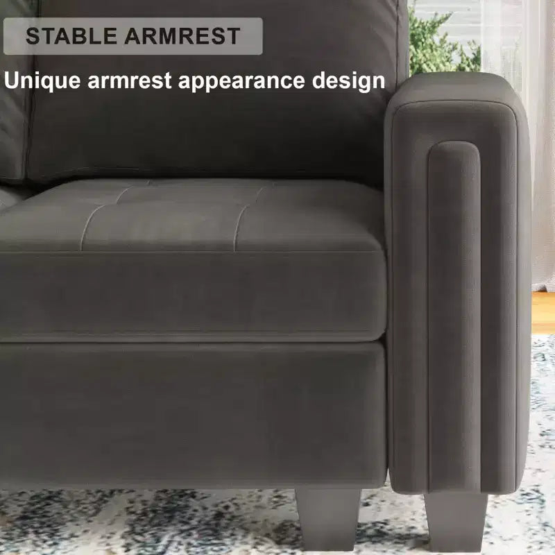 Canapé d'angle modulable Belffin en velours capitonné en forme de L avec pouf de rangement Canapé sectionnel avec méridiennes réversibles