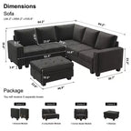Canapé d'angle modulable Belffin en velours capitonné en forme de L avec pouf de rangement Canapé sectionnel avec méridiennes réversibles