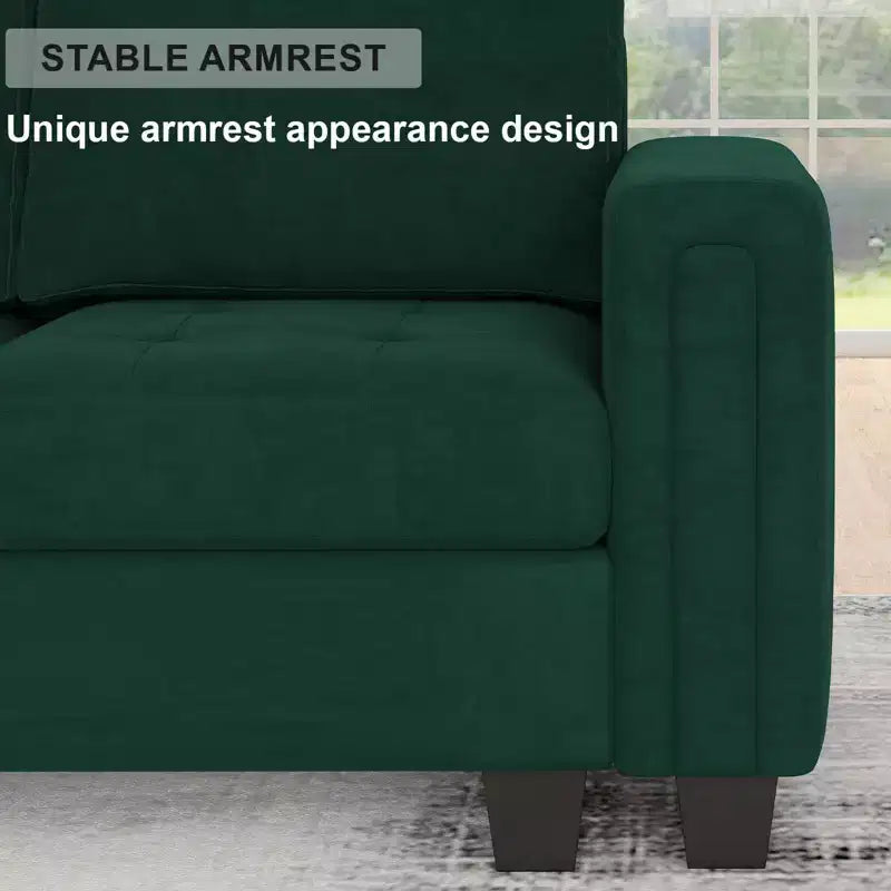 Canapé d'angle modulable Belffin en velours capitonné en forme de L avec pouf de rangement Canapé sectionnel avec méridiennes réversibles