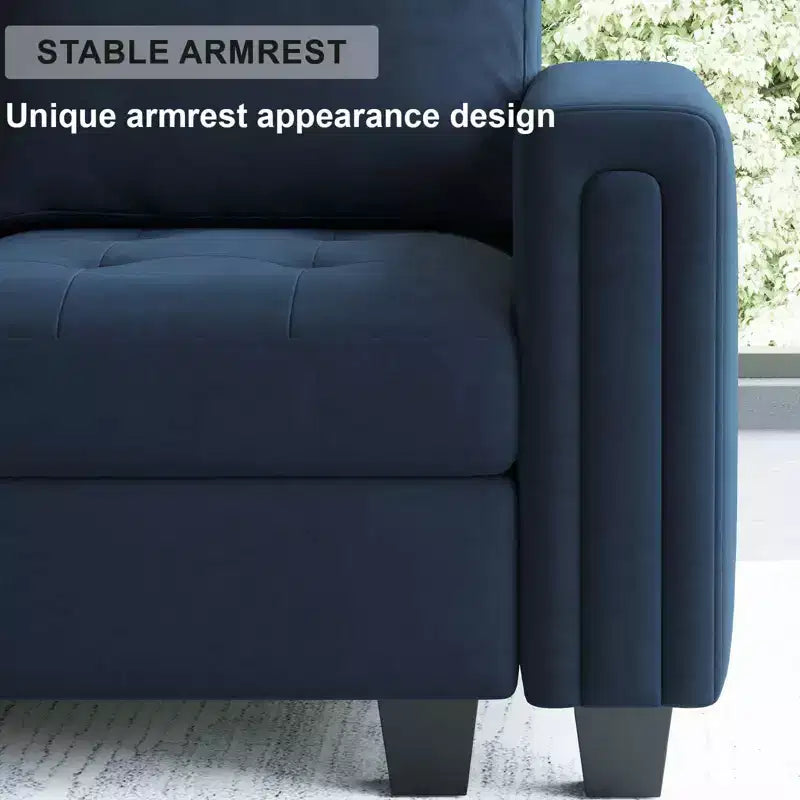 Canapé d'angle modulable Belffin en velours capitonné en forme de L avec pouf de rangement Canapé sectionnel avec méridiennes réversibles