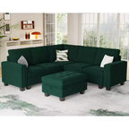 Canapé d'angle modulable Belffin en velours capitonné en forme de L avec pouf de rangement Canapé sectionnel avec méridiennes réversibles
