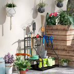 Outsunny Organisateur d'outils de jardin pour garage, étagère de rangement d'outils de jardin à 3 niveaux avec crochets