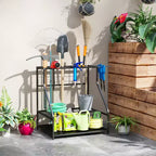 Outsunny Organisateur d'outils de jardin pour garage, étagère de rangement d'outils de jardin à 3 niveaux avec crochets