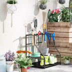 Outsunny Organisateur d'outils de jardin pour garage, étagère de rangement d'outils de jardin à 3 niveaux avec crochets