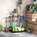 Outsunny Organisateur d'outils de jardin pour garage, étagère de rangement d'outils de jardin à 3 niveaux avec crochets