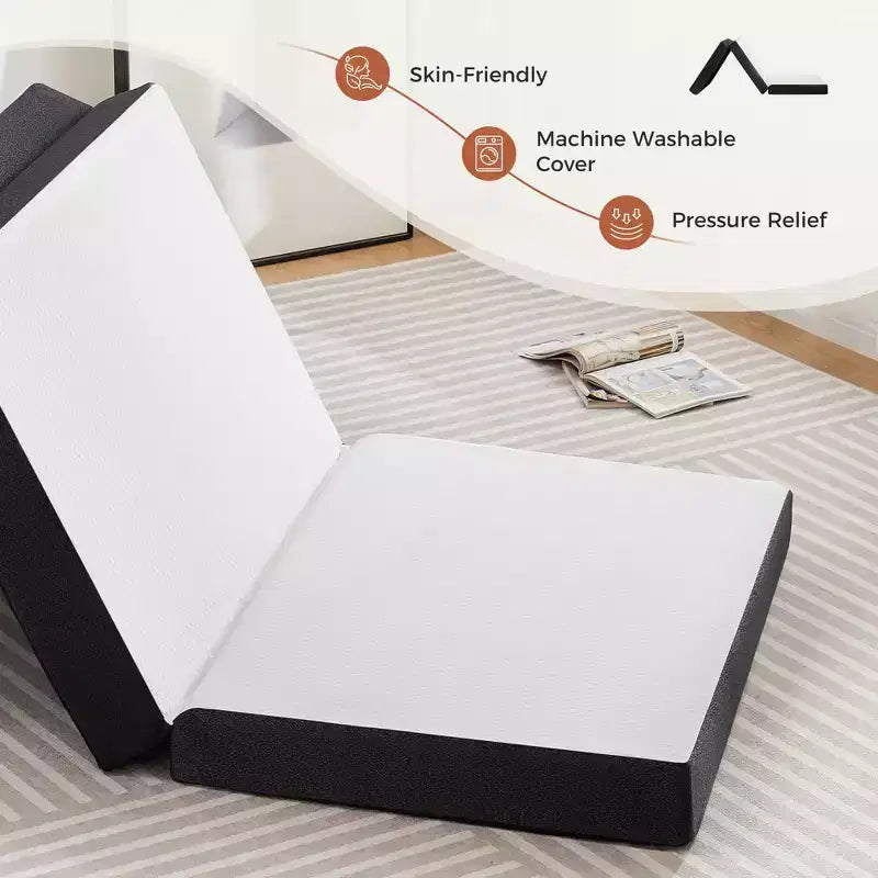 Matelas en mousse à mémoire de forme gel moyenne, pliable en trois, portable, 7,6 cm, JIONJOY | Blanc