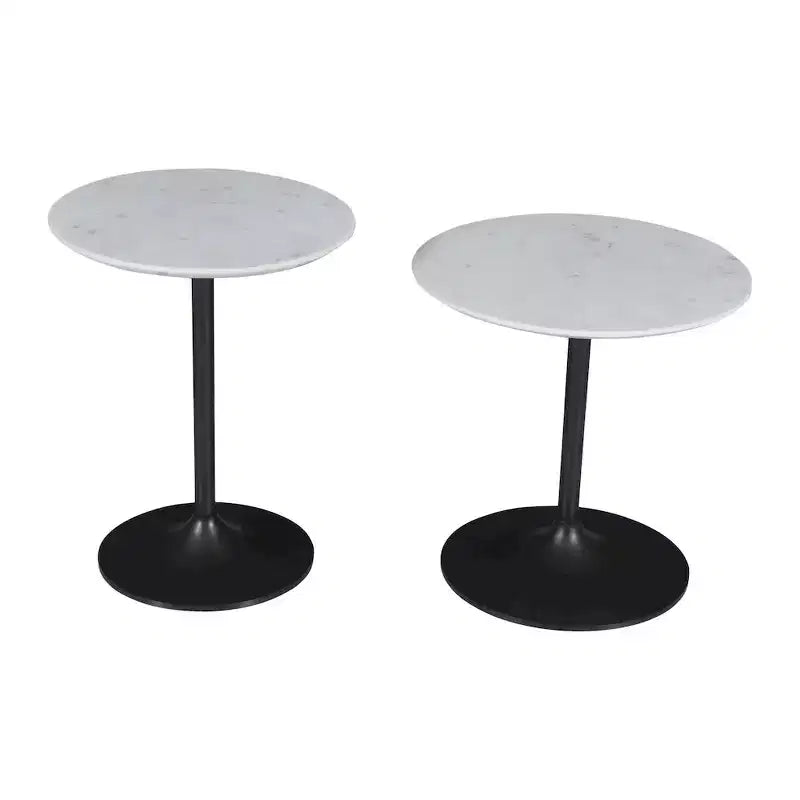 Tables d'appoint modernes de luxe en marbre massif et fer (lot de 2) Jofran, Camille - Couleur blanche