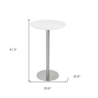 Table de bar HomeRoots 26, en acier arrondi, blanche et argentée