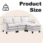 HYLEORY Canapé d'angle moderne en lin flanelle de 192 cm de large avec pouf pour salon