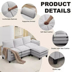 HYLEORY Canapé d'angle moderne en lin flanelle de 192 cm de large avec pouf pour salon