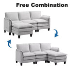 HYLEORY Canapé d'angle moderne en lin flanelle de 192 cm de large avec pouf pour salon