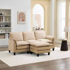 HYLEORY Canapé d'angle moderne en lin flanelle de 192 cm de large avec pouf pour salon