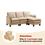HYLEORY Canapé d'angle moderne en lin flanelle de 192 cm de large avec pouf pour salon