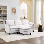HYLEORY Canapé d'angle moderne en lin flanelle de 192 cm de large avec pouf pour salon