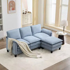 HYLEORY Canapé d'angle moderne en lin flanelle de 192 cm de large avec pouf pour salon