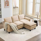HYLEORY Canapé d'angle moderne en lin flanelle de 192 cm de large avec pouf pour salon