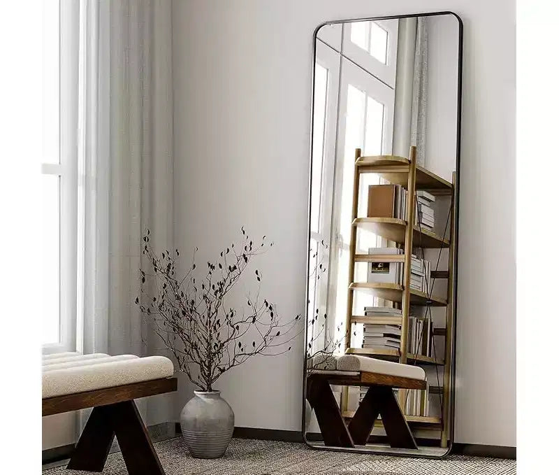 Miroirs pleine longueur rectangulaires à cadre en alliage d'aluminium 64x21, Noir