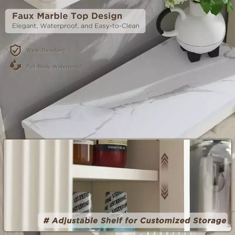 Meuble mural de salle de bain avec porte coulissante, armoire murale en bois avec étagère réglable et plateau imitation marbre, à placer au-dessus des toilettes, meuble de salle de bain