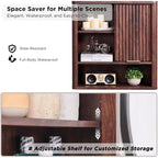 Meuble mural de salle de bain avec porte coulissante, armoire murale en bois avec étagère réglable et plateau imitation marbre, à placer au-dessus des toilettes, meuble de salle de bain