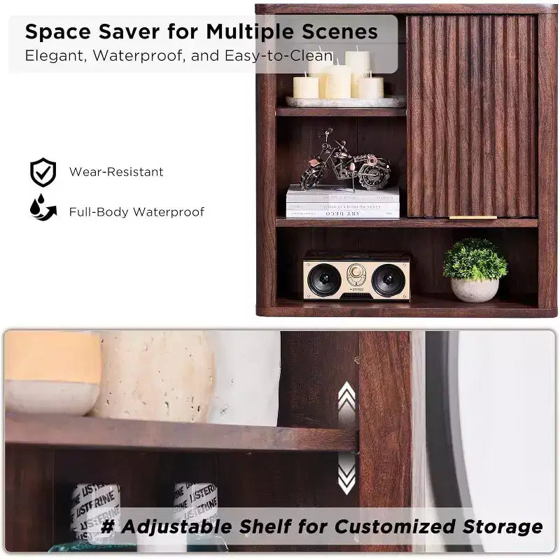 Meuble mural de salle de bain avec porte coulissante, armoire murale en bois avec étagère réglable et plateau imitation marbre, à placer au-dessus des toilettes, meuble de salle de bain
