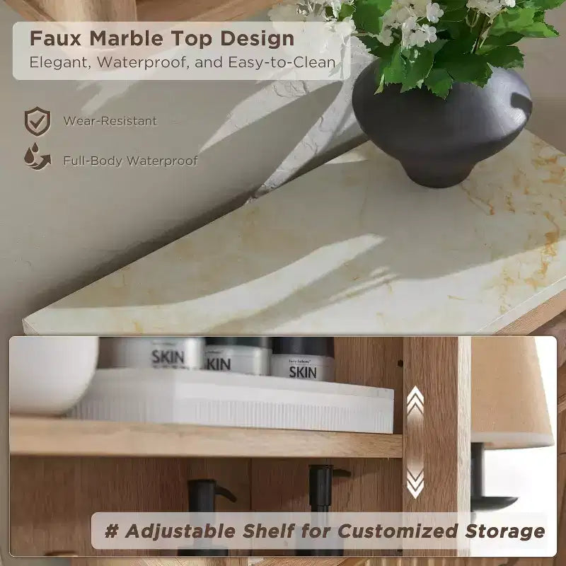 Meuble mural de salle de bain avec porte coulissante, armoire murale en bois avec étagère réglable et plateau imitation marbre, à placer au-dessus des toilettes, meuble de salle de bain