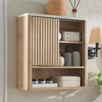 Meuble mural de salle de bain avec porte coulissante, armoire murale en bois avec étagère réglable et plateau imitation marbre, à placer au-dessus des toilettes, meuble de salle de bain
