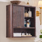 Meuble mural de salle de bain avec porte coulissante, armoire murale en bois avec étagère réglable et plateau imitation marbre, à placer au-dessus des toilettes, meuble de salle de bain