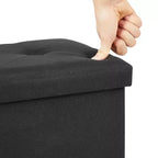 VECELO Banc de Rangement Pliant 46/30/15/11.8, Coffre de Rangement, Tabouret Repose-Pieds en Tissu de Lin, Poufs de Rangement, Pouf de Rangement Pliant