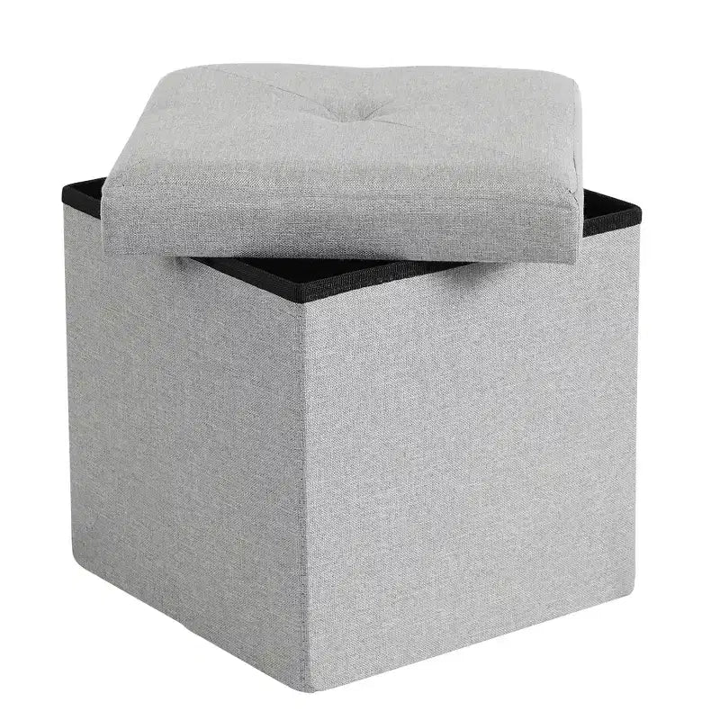 VECELO Banc de Rangement Pliant 46/30/15/11.8, Coffre de Rangement, Tabouret Repose-Pieds en Tissu de Lin, Poufs de Rangement, Pouf de Rangement Pliant