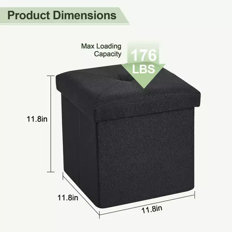 VECELO Banc de Rangement Pliant 46/30/15/11.8, Coffre de Rangement, Tabouret Repose-Pieds en Tissu de Lin, Poufs de Rangement, Pouf de Rangement Pliant