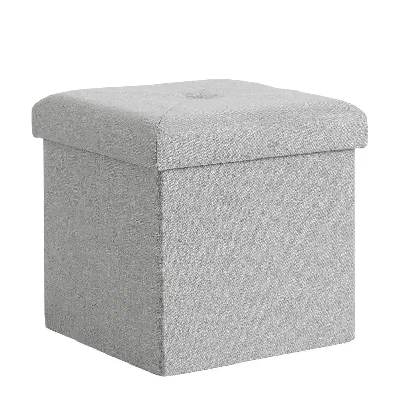 VECELO Banc de Rangement Pliant 46/30/15/11.8, Coffre de Rangement, Tabouret Repose-Pieds en Tissu de Lin, Poufs de Rangement, Pouf de Rangement Pliant