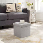 VECELO Banc de Rangement Pliant 46/30/15/11.8, Coffre de Rangement, Tabouret Repose-Pieds en Tissu de Lin, Poufs de Rangement, Pouf de Rangement Pliant